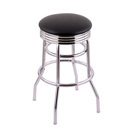 Holland Bar Stool Co 25" Counter Stool, Chrome Finish, Accent Ring, Blk Vinyl Seat, 360 Swivel C7C3C25BlkVinyl